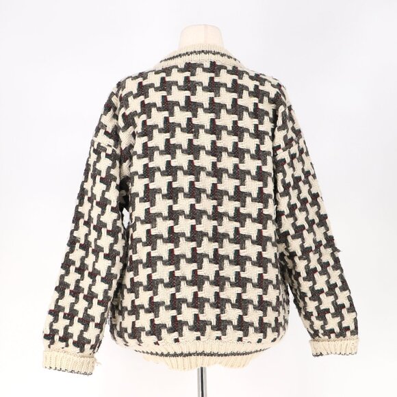 VINTAGE Women's Thick Knit Basketweave Button Front Cardigan Sweater Cream Brown - Picture 4 of 7